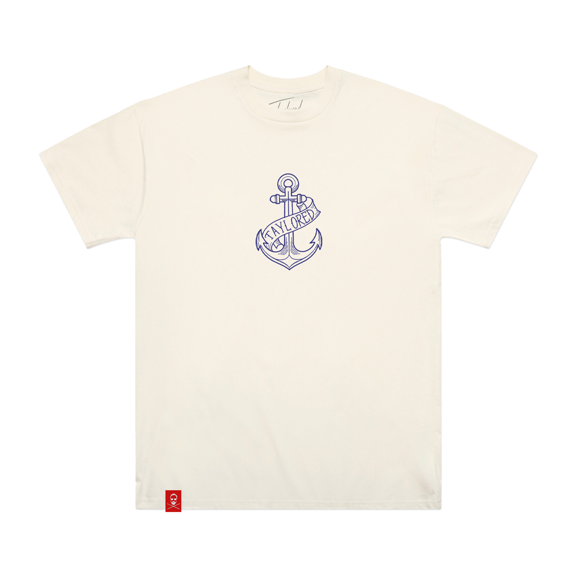 Beige t-shirt with an anchor graphic and text